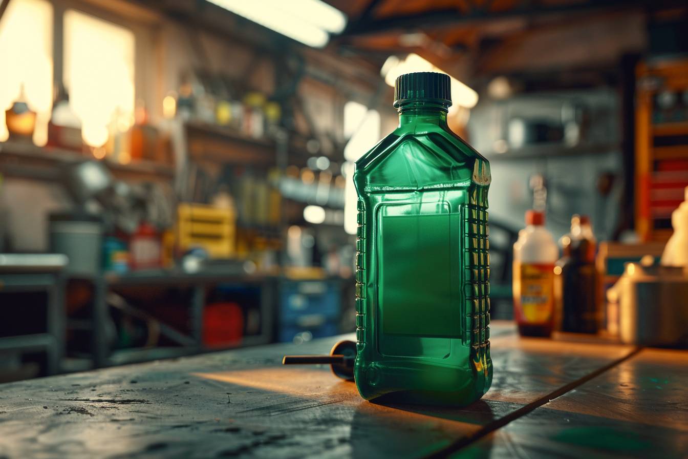 Liquide de refroidissement de couleur verte dans un récipient
