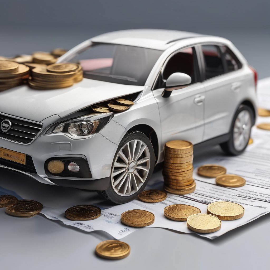 Voiture avec pièces de monnaie et document d'assurance