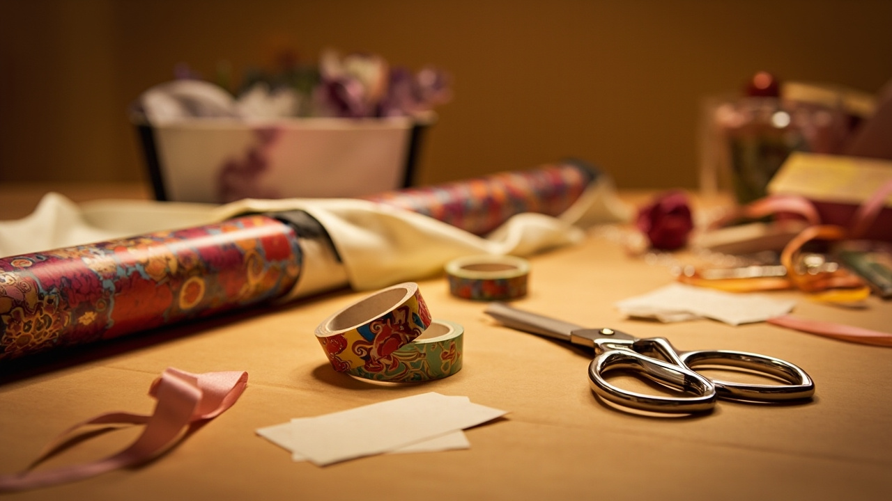 Pliage et ruban pour un cadeau élégant  
Emballage avec papier et nœud coloré