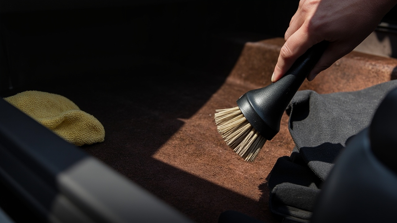 Tapis de voiture en cours de nettoyage